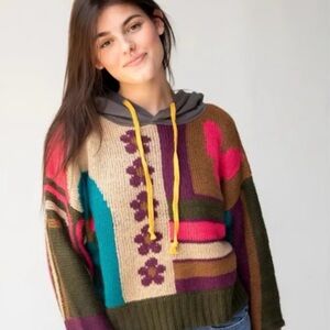 NATURAL LIFE Multicolor bold print vibrant boho sweater